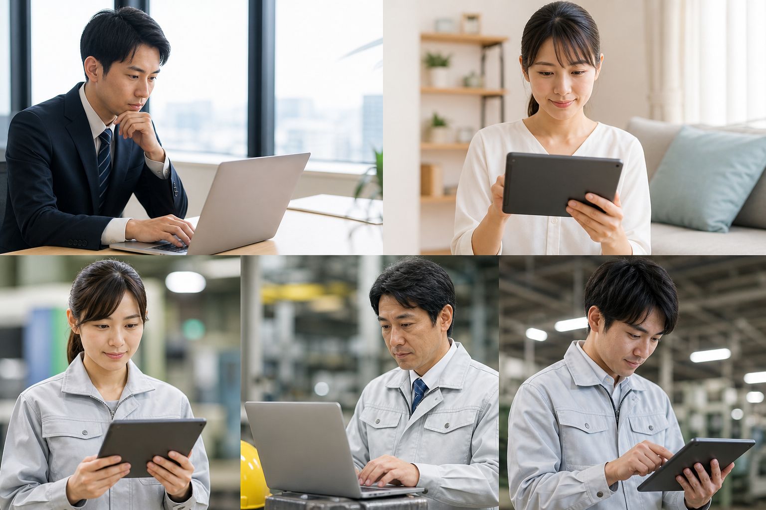 多言語対応ストレスチェックをタブレットで受検する従業員たち