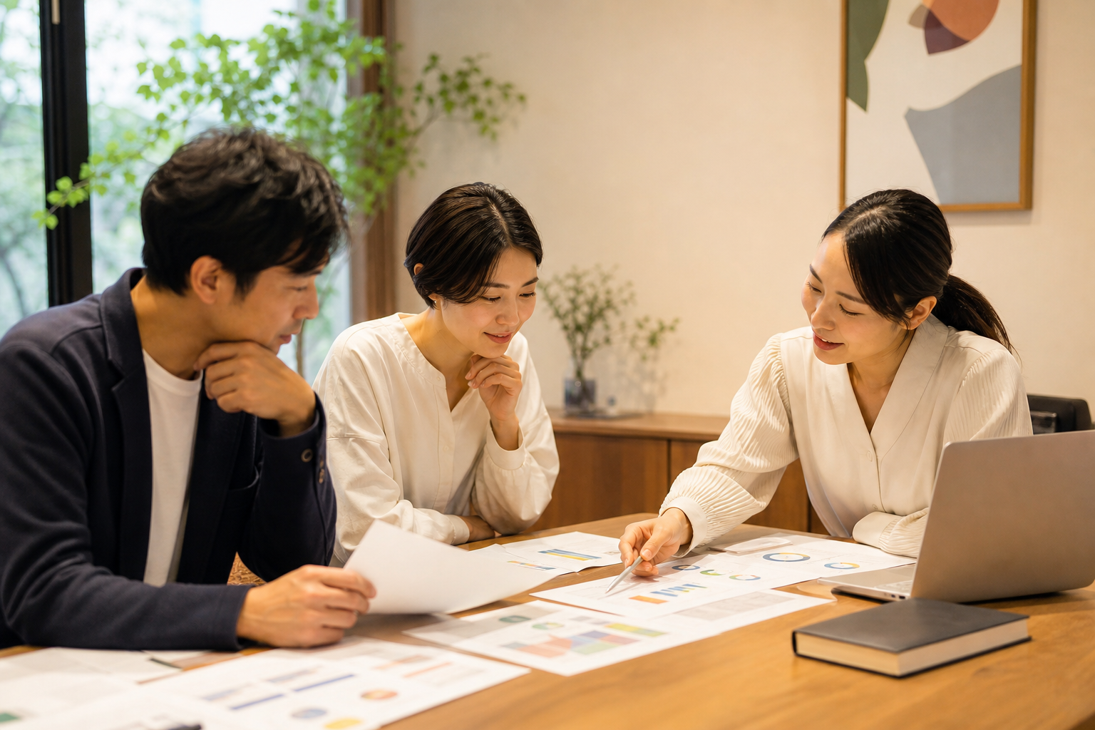 面接指導の運用方針を確認する人事担当者の会議シーン