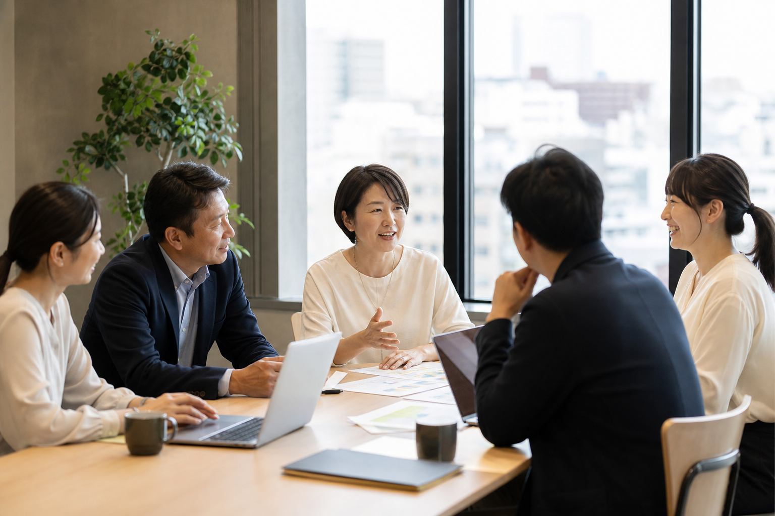 衛生委員会で年間計画を審議する日本の人事・衛生管理チーム