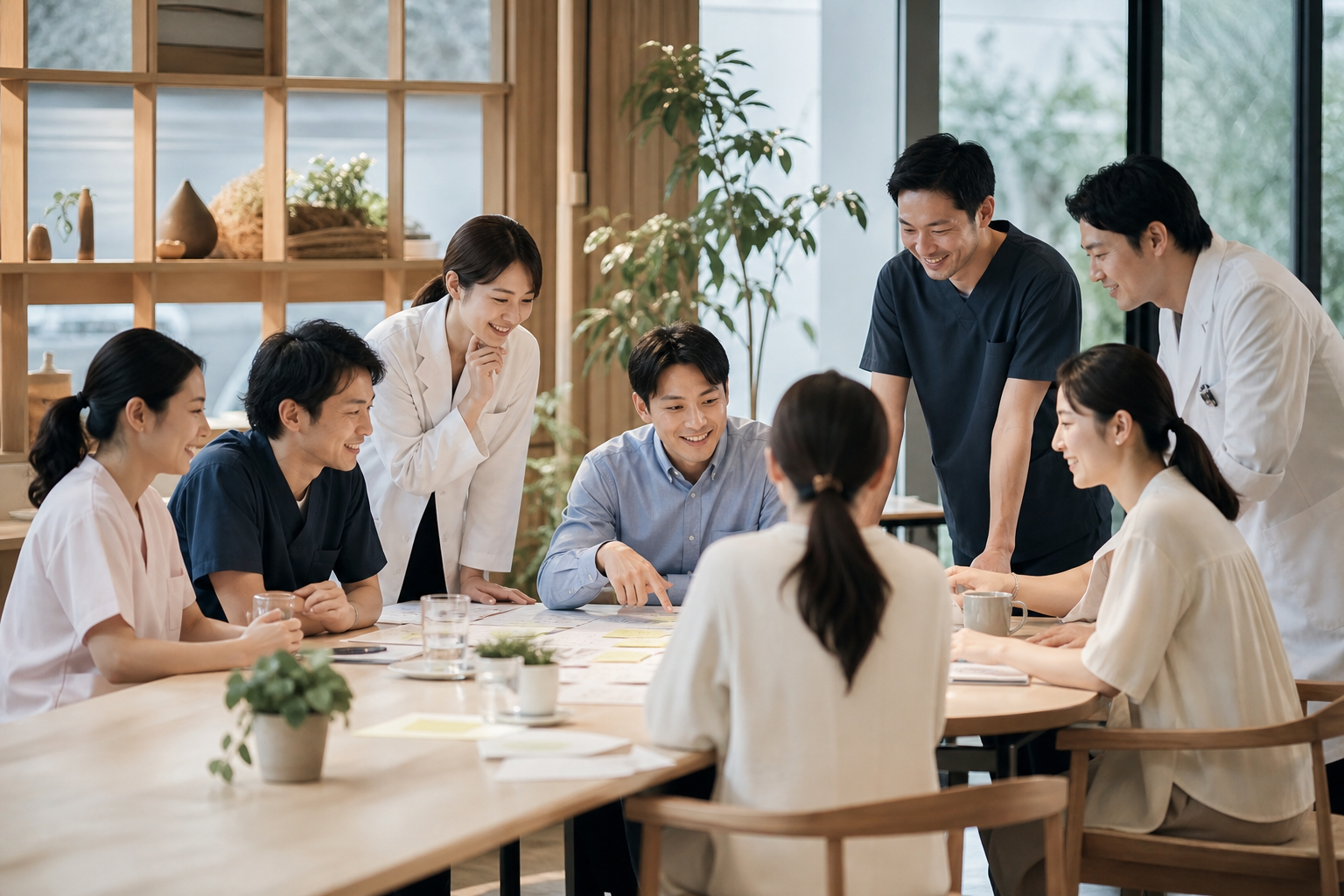 多様な職場チームが健康経営計画を共有している様子