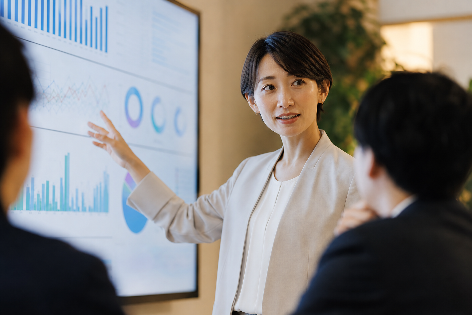 集団分析の結果を共有するミーティングの様子
