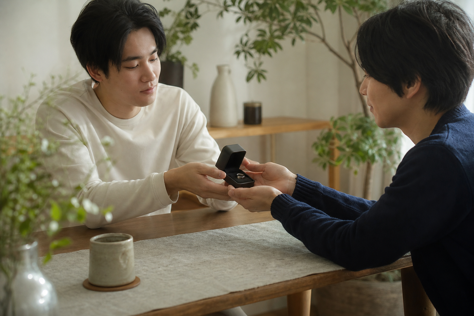 バレンタインギフトとしてスマートリングを贈る場面