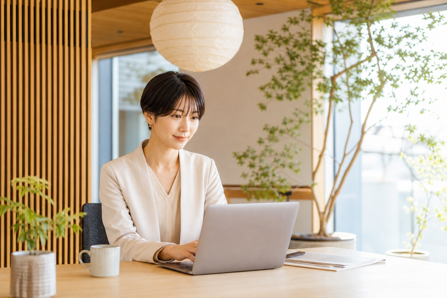 人事担当者が健康経営クラウドの管理画面を確認しているオフィスの様子
