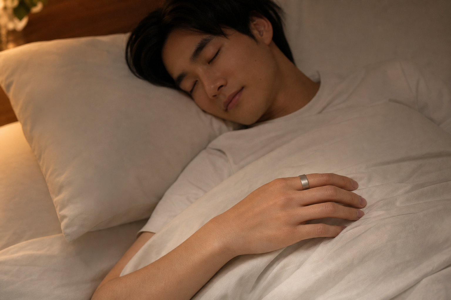 睡眠中にリングを装着している手元のイメージ