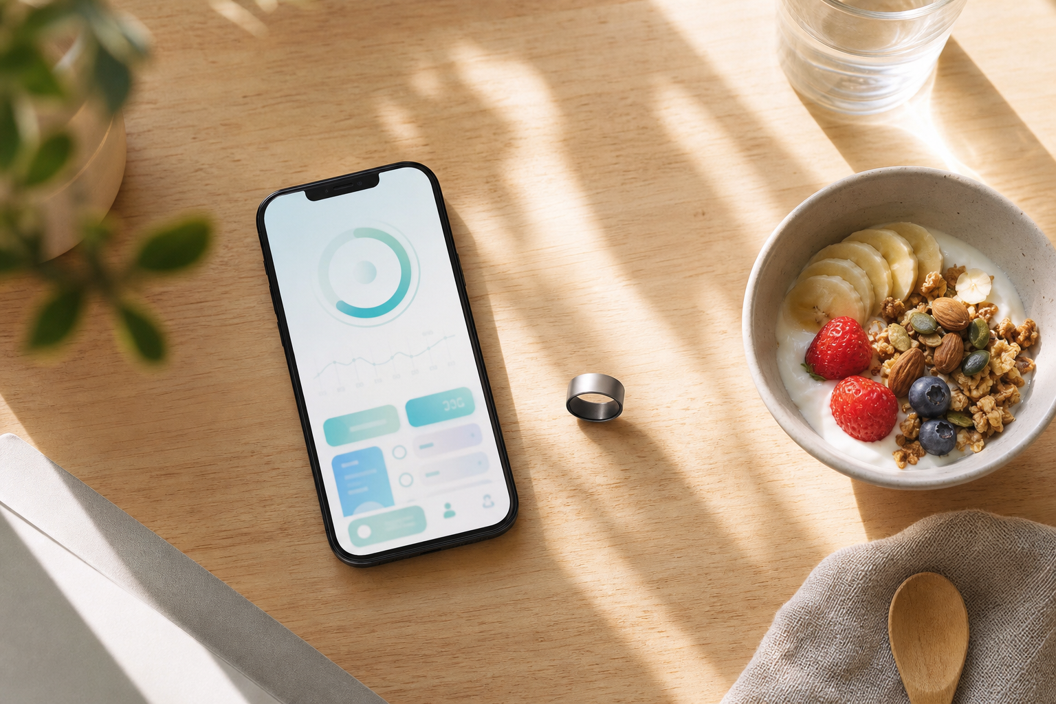 スマートリカバリーリング・ウェリーアプリ・健康的な朝食の俯瞰