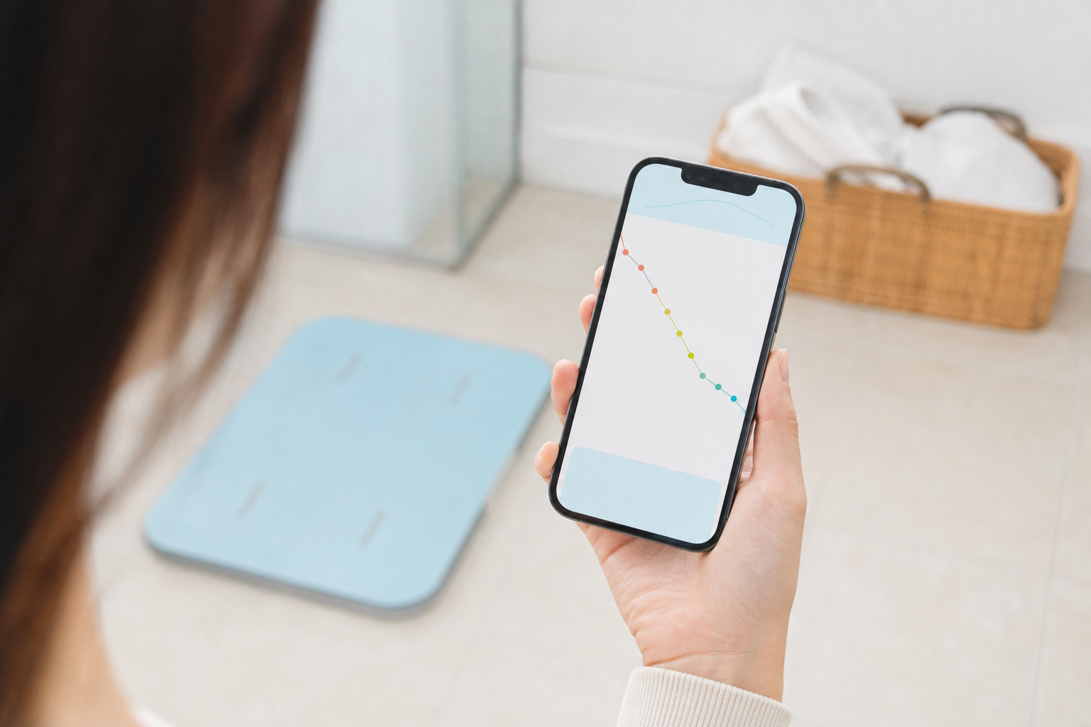 体重グラフが週単位で緩やかに減少していくスマートフォン画面